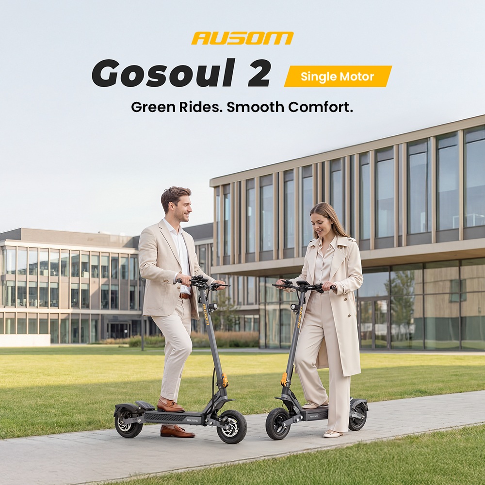 Ausom Gosoul 2 Elektroroller, 800W-Motor, 48V 13Ah-Akku, 10-Zoll-Reifen, 20 km/h H&ouml;chstgeschwindigkeit, 70 km Reichweite, vordere und hintere Scheibenbremsen, doppelte vordere Federung, NFC-Entsperrung