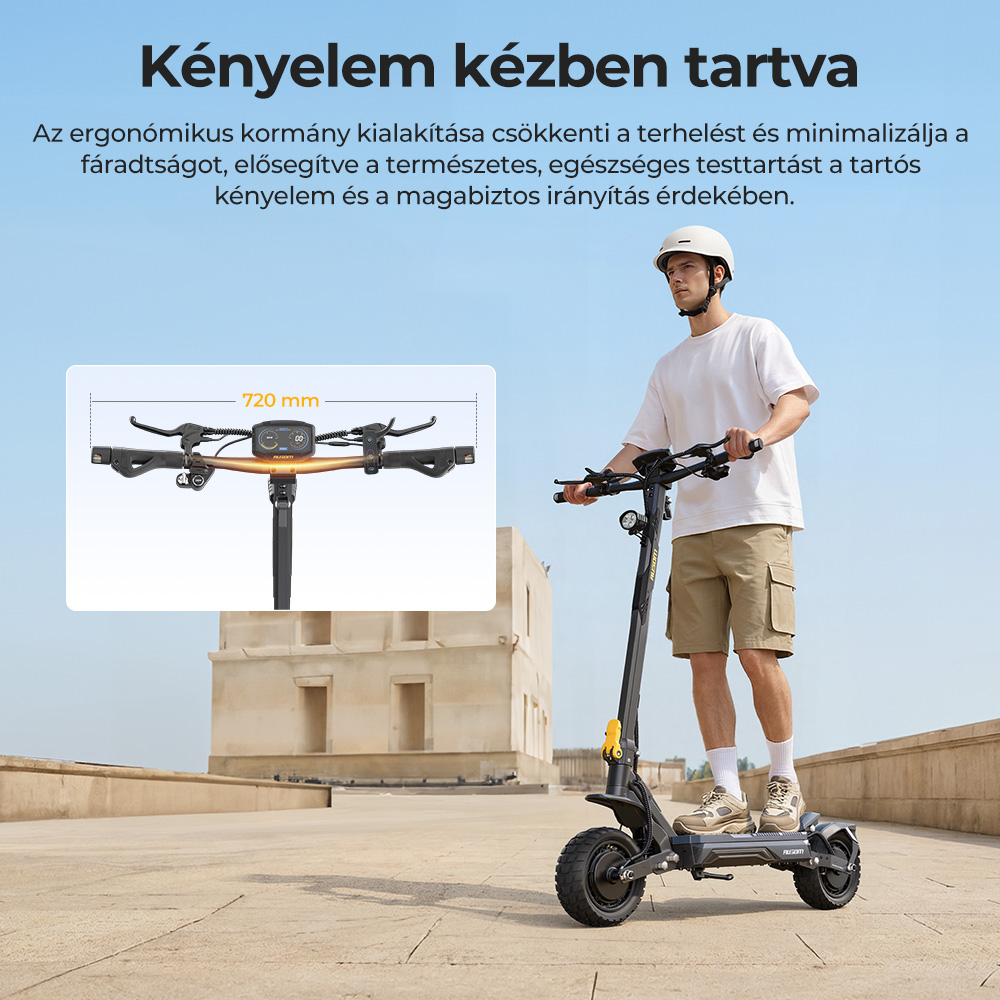 Ausom Gosoul 2 Pro K&eacute;tmotoros Elektromos Roller, 1000W*2 Motor, 48V 18Ah Akkumul&aacute;tor, 10 H&uuml;velykes Gumiabroncsok, 60km/h Maxim&aacute;lis Sebess&eacute;g, 90km Hat&oacute;t&aacute;v, Első & H&aacute;ts&oacute; T&aacute;rcsaf&eacute;k, Kettős Első Felf&uuml;ggeszt&eacute;s, NFC Felold&aacute;s