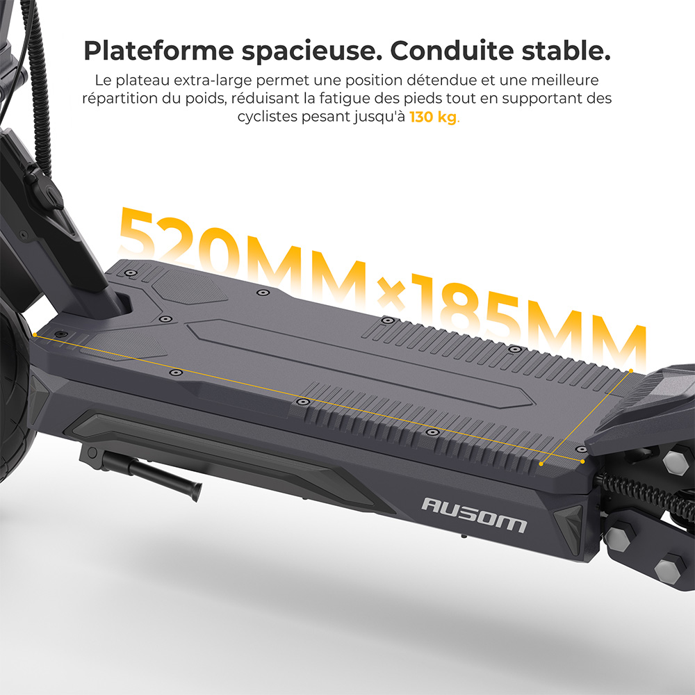 Ausom K20 Pro Trotinette &Eacute;lectrique, Moteur 1000W, Batterie 48V 18Ah, Pneus 10 pouces, Vitesse maximale 50 km/h, Autonomie 90 km, Freins &agrave; disques avant et arri&egrave;re, Double suspension avant, D&eacute;verrouillage NFC