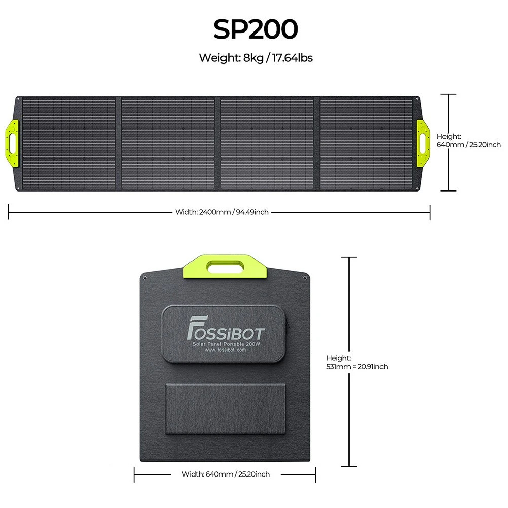 FOSSiBOT SP200 200W Faltbares Solarpanel, 23,4% Wirkungsgrad, ETFE-Beschichtung, verstellbare Stützen für Wohnmobil/Camping - Grün