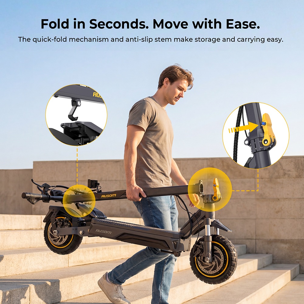 Ausom K20 Pro Dual Motor Electric Scooter, 1000W*2 Motor, 48V 18Ah Battery, 10-inch Tires, 60km/h Max Speed, 90km Range, Front & Rear Disc Brake, Dual Front Suspension, NFC Unlock