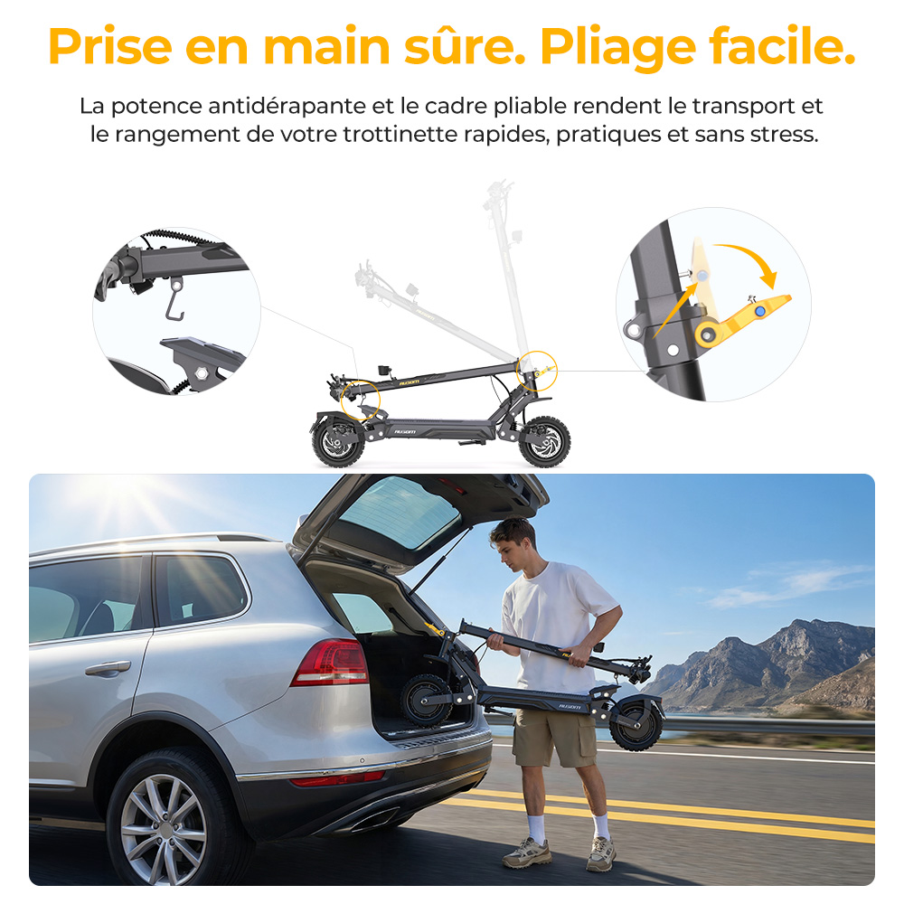 Ausom Gosoul 2 Pro Trottinette &Eacute;lectrique Double Moteur, Moteur 1000W*2, Batterie 48V 18Ah, Pneus 10 pouces, Vitesse Maximale 60km/h, Autonomie 90km, Freins &agrave; Disque Avant & Arri&egrave;re, Double Suspension Avant, D&eacute;verrouillage NFC