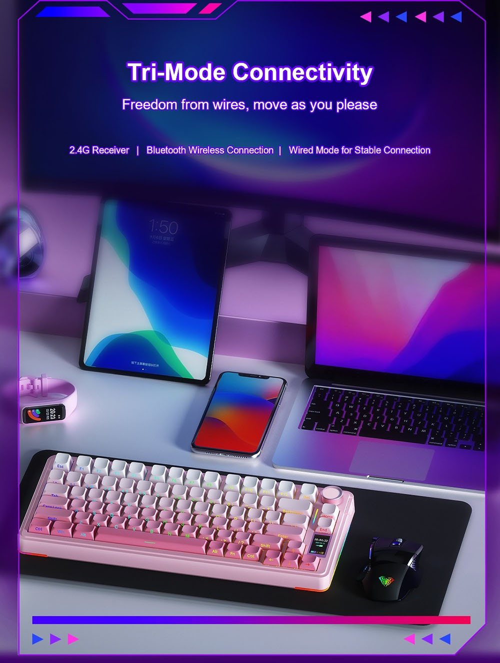 AULA S75 Pro Tri-Mode Wireless Mechanical Keyboard, LCD Screen, Knob Control, Hot-Swappable, RGB Backlit, 75% Layout, 4000mAh Battery - Blue