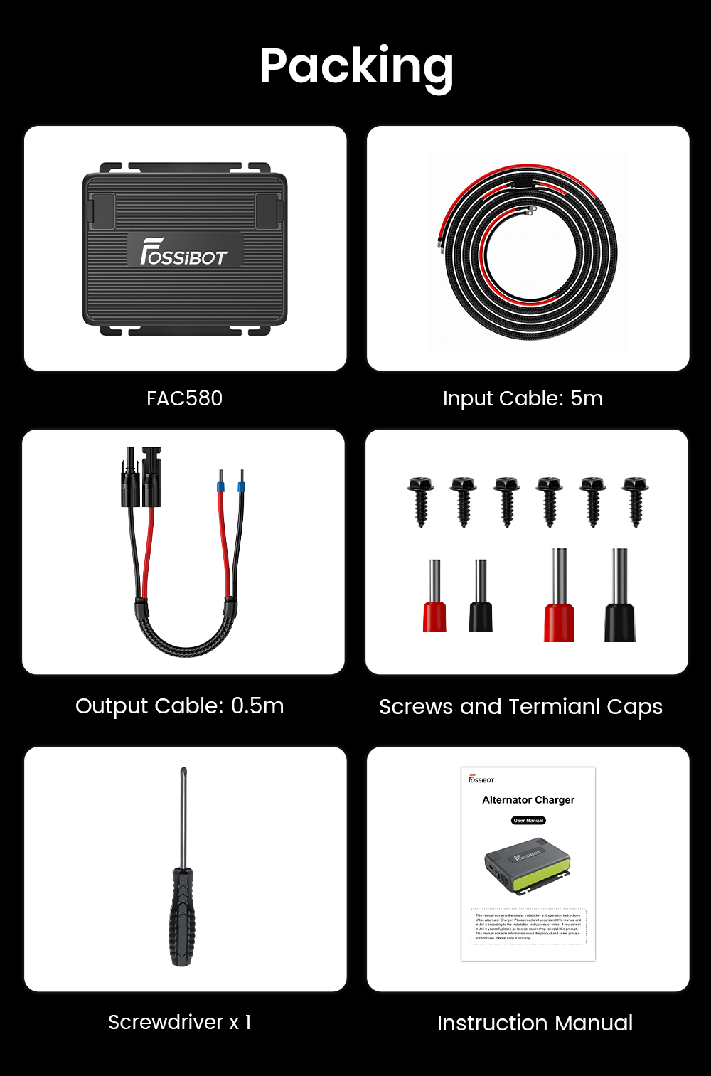 FOSSiBOT FAC580 580W-os generátor töltő FOSSiBOT erőműhöz, fekete