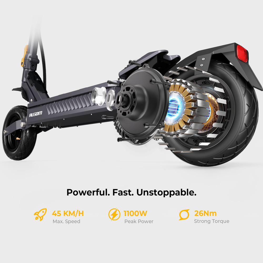 Ausom Gosoul 2 Elektroroller, 800W-Motor, 48V 13Ah-Akku, 10-Zoll-Reifen, 45 km/h H&ouml;chstgeschwindigkeit, 70 km Reichweite, vordere und hintere Scheibenbremsen, doppelte vordere Federung, NFC-Entsperrung