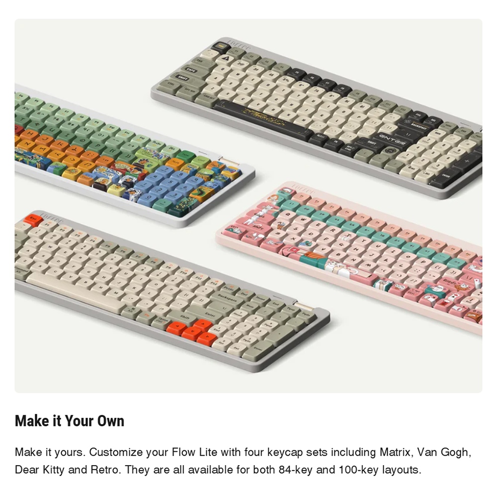 Lofree Flow100 Lite Low Profile Mechanical Keyboard, 100 Keys, Tri-Mode Wireless (Bluetooth/2.4G/Wired), Gasket Mount, PBT Keycaps, 3000mAh Battery, Volume Knob