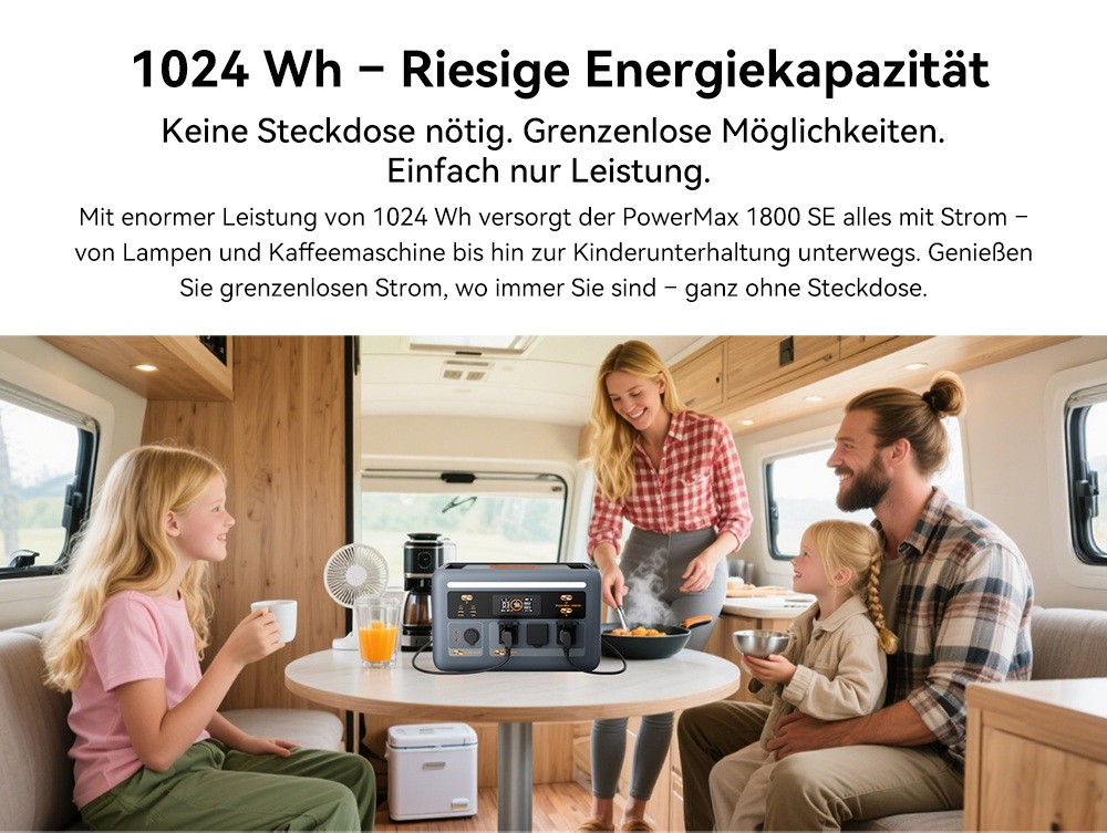 Blackview Oscal PowerMax 1800 SE Tragbare Powerstation, 1024Wh LiFePO₄ Akku, 1800W Nennleistung / 3600W Spitzenleistung, 10 Ausg&auml;nge, 800W Solar- & 700W AC-Schnellladung, 0,01s USV, Reine Sinuswelle, f&uuml;r Outdoor & Heim-Notstrom
