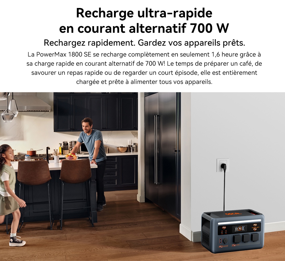 Blackview Oscal PowerMax 1800 SE Station d&rsquo;&Eacute;nergie Portable, Batterie LiFePO₄ 1024Wh, 1800W Puissance Nominale / 3600W Puissance de Cr&ecirc;te, 10 Sorties, Charge Rapide Solaire 800W & AC 700W, UPS 0,01s, pour Ext&eacute;rieur & Secours Domestique