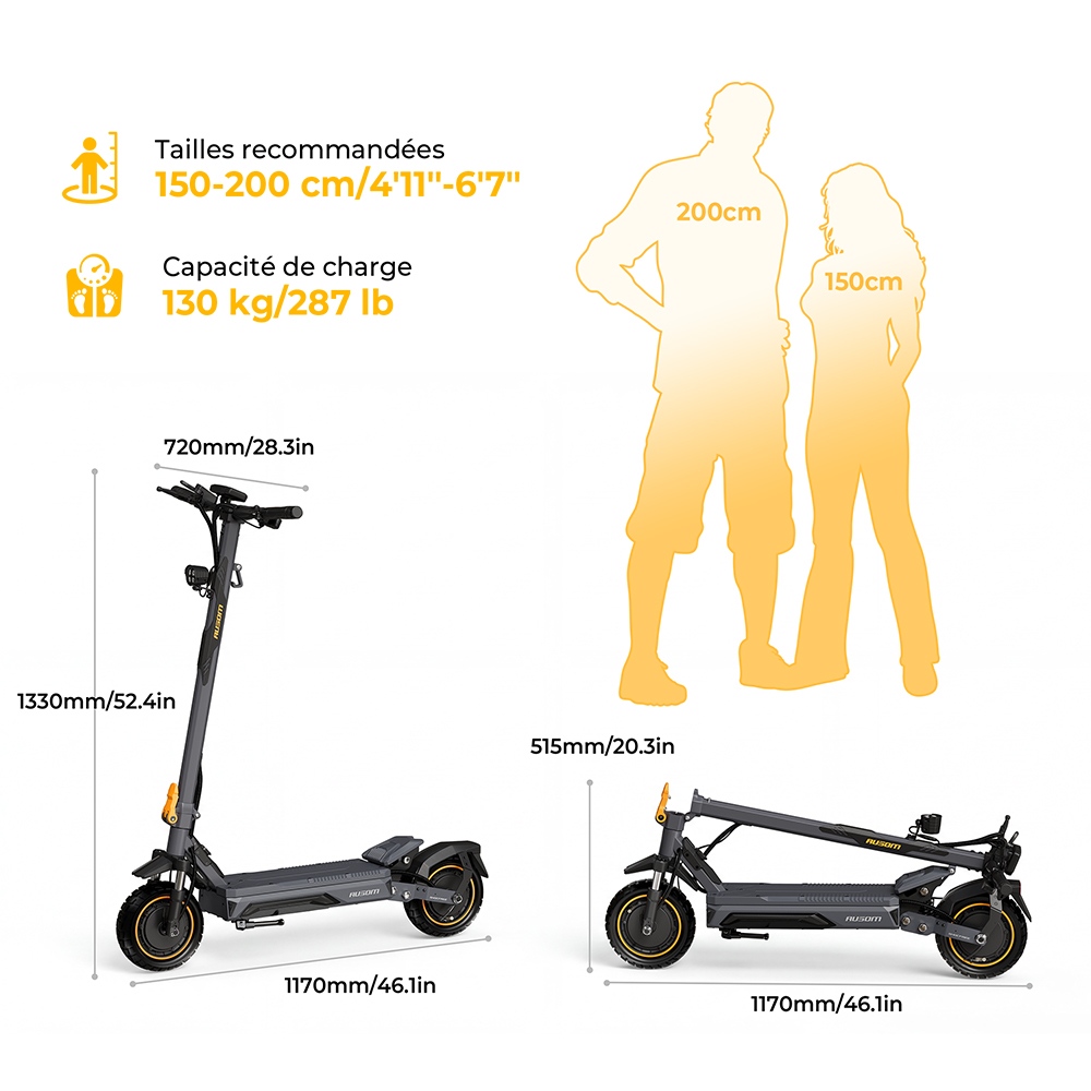 Ausom K20 Pro Trottinette &Eacute;lectrique Double Moteur, Moteur 1000W*2, Batterie 48V 18Ah, Pneus 10 pouces, Vitesse Maximale 60km/h, Autonomie 90km, Freins &agrave; Disque Avant & Arri&egrave;re, Double Suspension Avant, D&eacute;verrouillage NFC