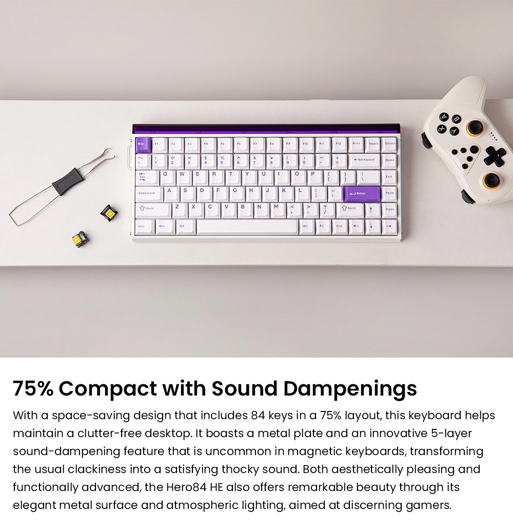 AULA HERO84 75% Wired Magnetic Gaming Keyboard, 84-Key Hall Effect Switch, 8000Hz Polling Rate, RGB Backlit, Adjustable Actuation