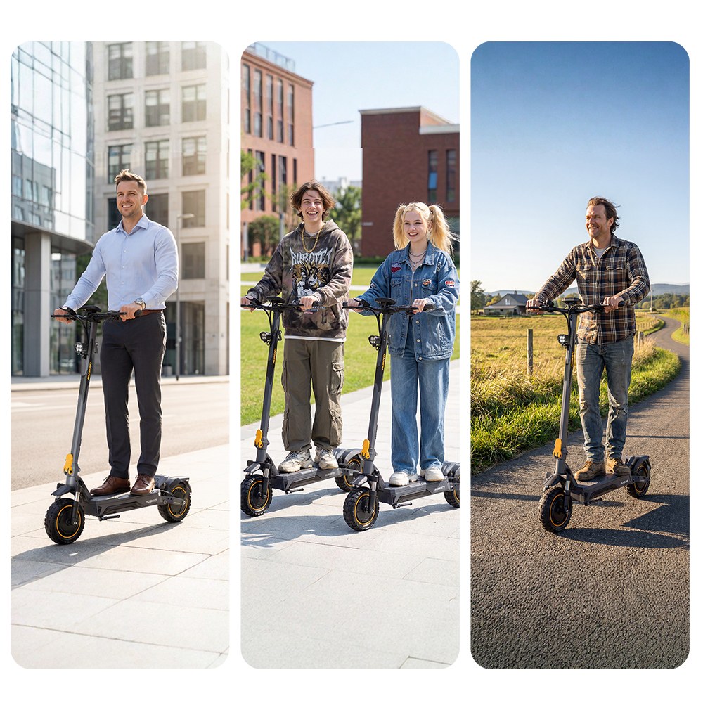 Ausom K20 Pro Dual Motor Electric Scooter, 1000W*2 Motor, 48V 18Ah Battery, 10-inch Tires, 60km/h Max Speed, 90km Range, Front & Rear Disc Brake, Dual Front Suspension, NFC Unlock