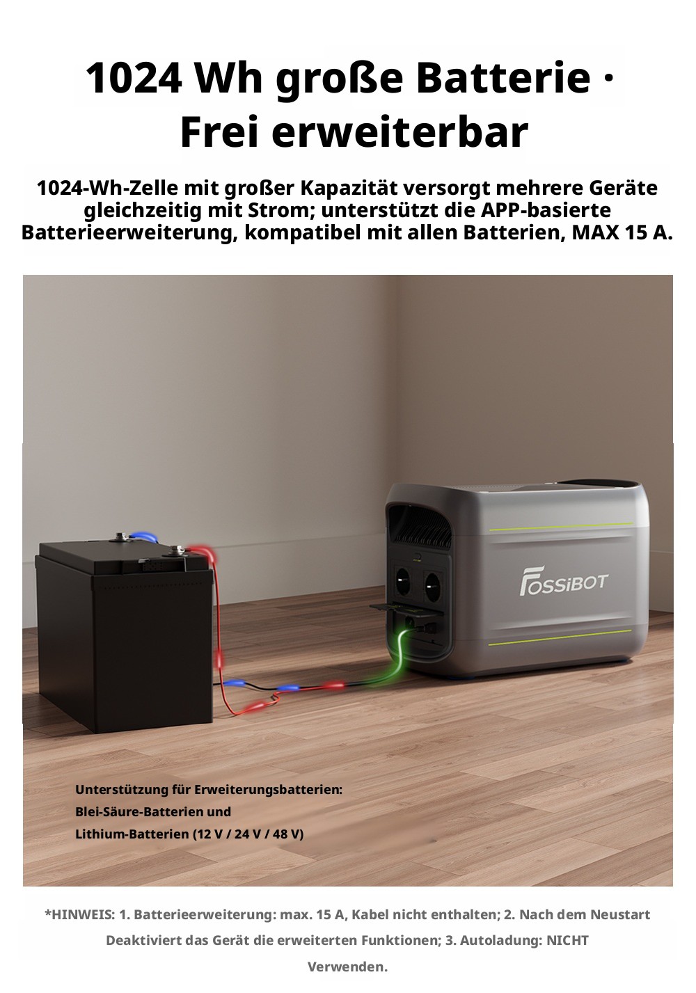 FOSSiBOT F1800 Tragbare Powerstation, 1024Wh LiFePO4, 1800W AC Ausgang, Ultra-Schnell 1200W AC & 500W Solarladung, Multi-Port USB/Type-C/Auto Ausgang, App-gesteuert, Leise <10ms USV