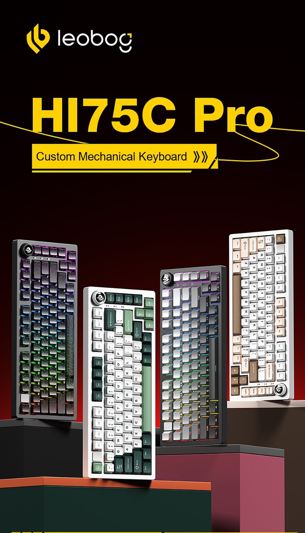 LEOBOG Hi75C Pro Tri-Mode Wireless Mechanical Keyboard, 75% Layout, Aluminum Case, Gasket Mount, Hot-Swappable, RGB Backlit, Knob Control, 4000mAh Battery