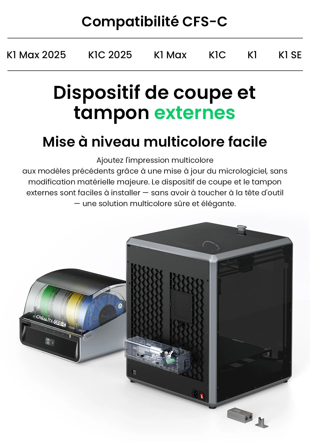 Creality CFS-C Système de Filament pour K1 Max 2025 / K1C 2025 / K1 Max / K1C / K1 / K1 SE, Jusqu'à 16 Couleurs, Coupe Automatique, Détection de Rupture & Surveillance en Temps Réel