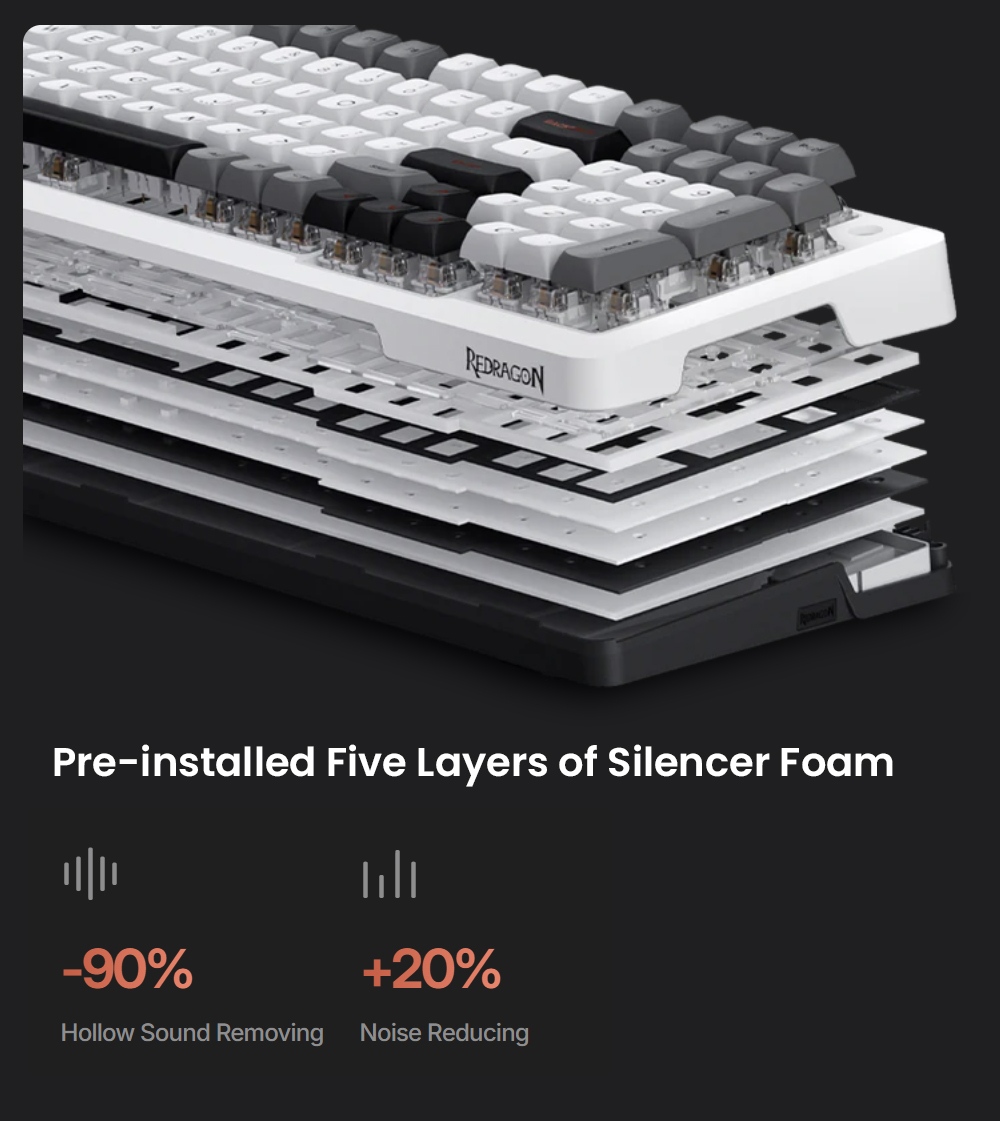 Redragon K688WGL-RGB-PRO Mechanical Keyboard, 98-Key + Knob, Tri-Mode Wired/2.4G/Bluetooth, Hot-Swappable LongYin Linear Switch, RGB Backlit, 4000mAh Battery