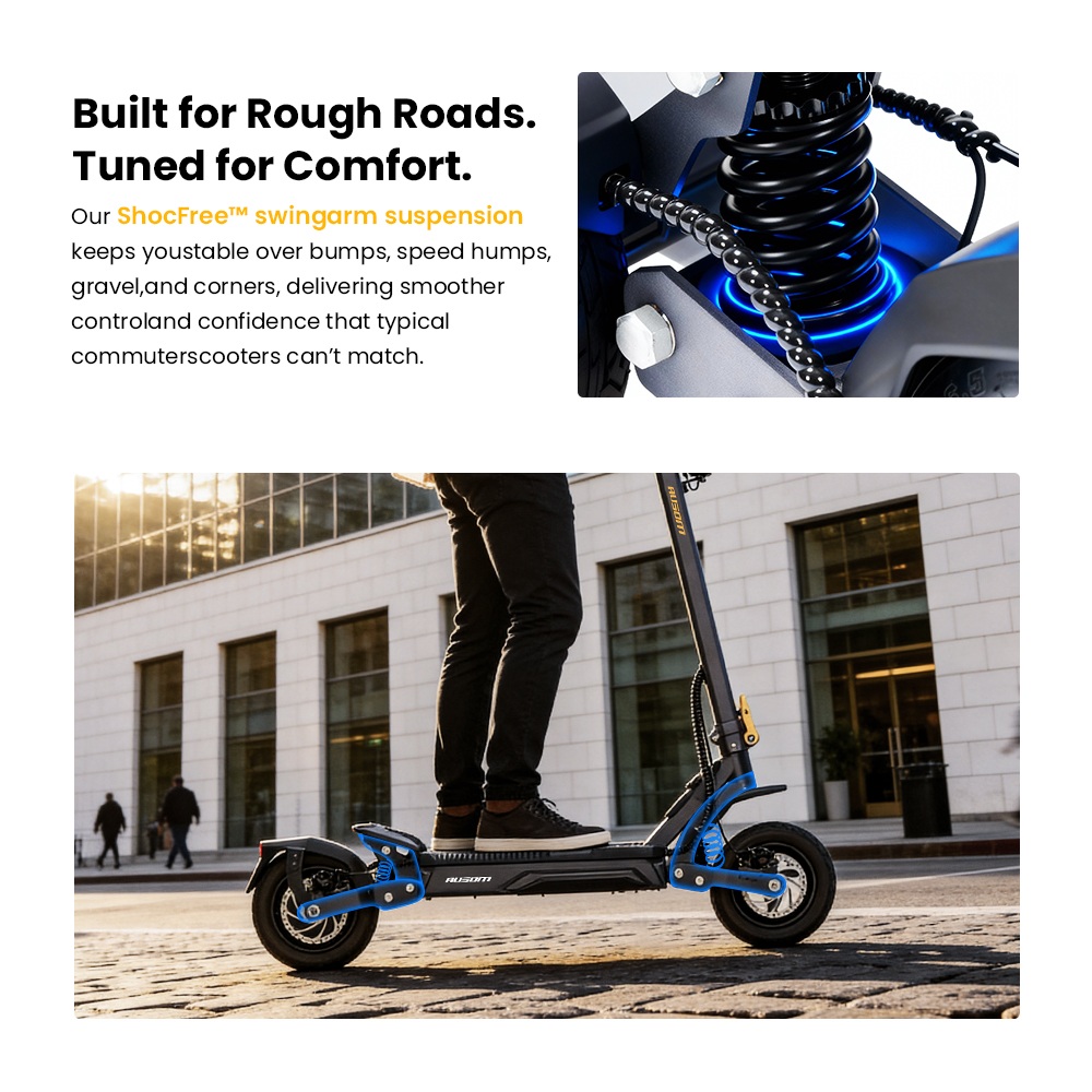 Ausom Gosoul 2 Pro Elektroroller, 1000W Motor, 48V 18Ah Akku, 10-Zoll-Reifen, 20 km/h H&ouml;chstgeschwindigkeit, 90 km Reichweite, Vor- und Hinten Scheibenbremse, Doppelte Vorderradaufh&auml;ngung, NFC-Entsperrung