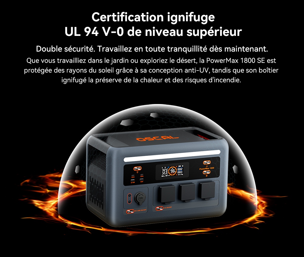 Blackview Oscal PowerMax 1800 SE Station d&rsquo;&Eacute;nergie Portable, Batterie LiFePO₄ 1024Wh, 1800W Puissance Nominale / 3600W Puissance de Cr&ecirc;te, 10 Sorties, Charge Rapide Solaire 800W & AC 700W, UPS 0,01s, pour Ext&eacute;rieur & Secours Domestique