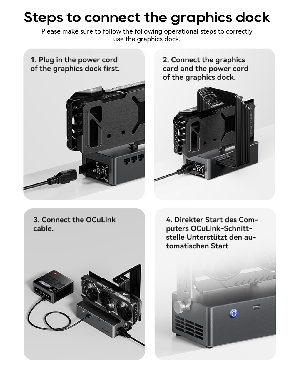 AOOSTAR AG02 eGPU dokkoló Oculink és USB4 porttal, 100 W-os fordított töltéssel, beépített 800 W-os tápegységgel, TGX interfész hot-swap támogatással
