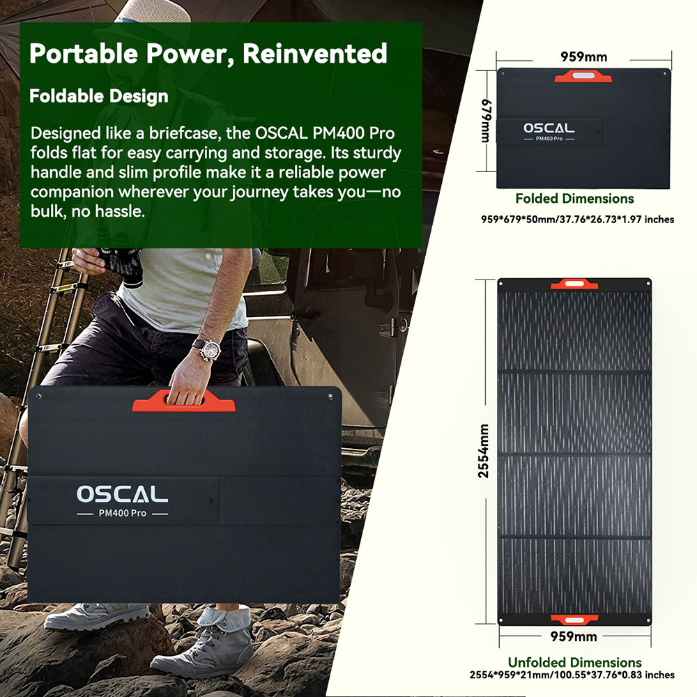 Blackview Oscal PM400 Pro 400W összecsukható napelem, ≥23% napenergia-konverziós hatásfok, IP67