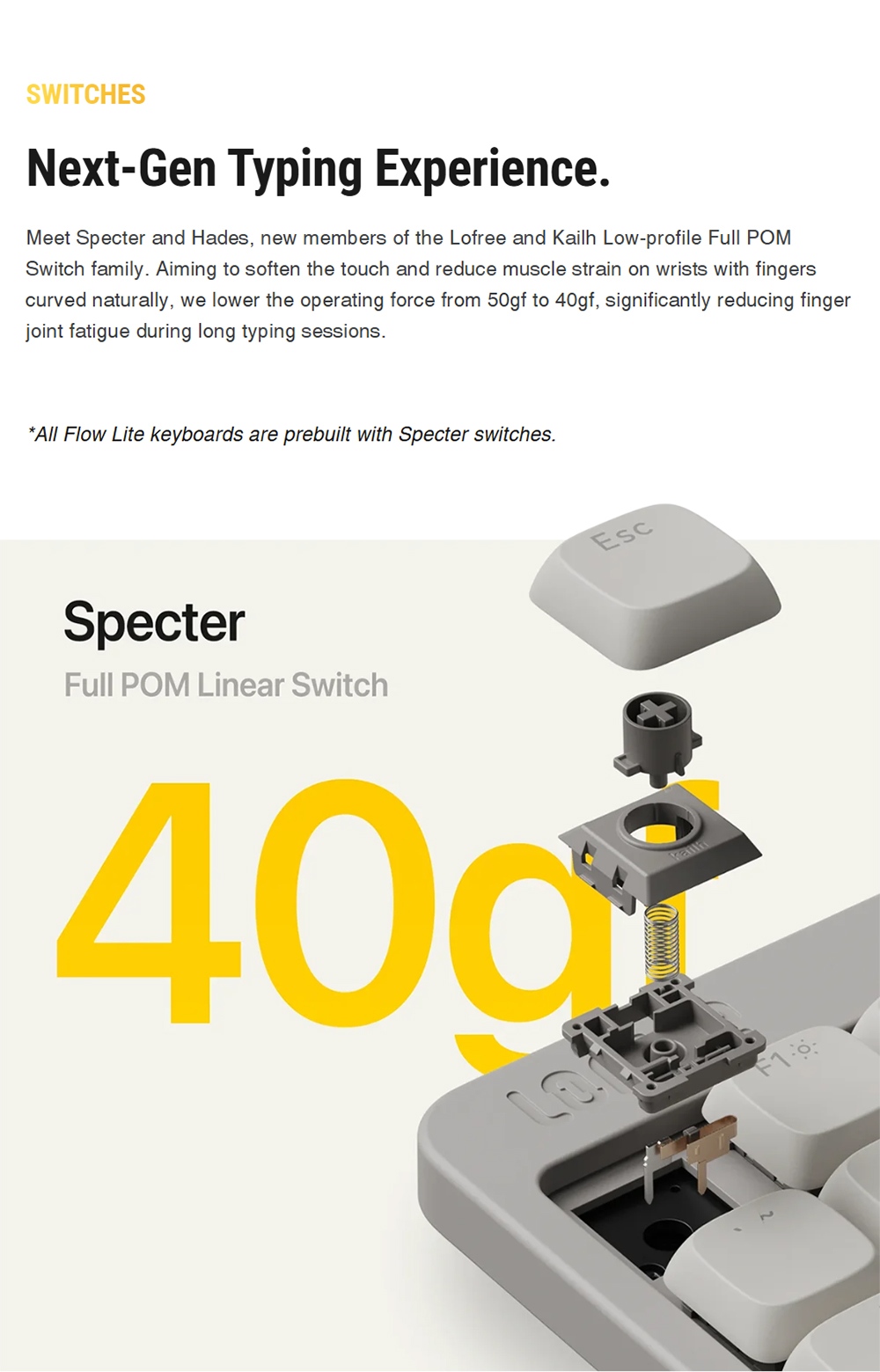 Lofree Flow Lite Low-Profile Mechanical Keyboard, 84-Key Compact Layout, Tri-Mode 2.4G/Bluetooth/USB-C, 2000mAh Battery, Specter Linear Switch 40gf, PBT Double-Shot Keycaps, 1000Hz Polling Rate, Volume Knob - White