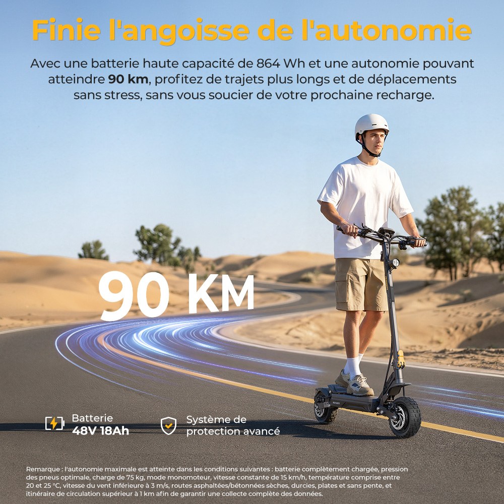 Ausom Gosoul 2 Pro Trottinette &Eacute;lectrique Double Moteur, Moteur 1000W*2, Batterie 48V 18Ah, Pneus 10 pouces, Vitesse Maximale 60km/h, Autonomie 90km, Freins &agrave; Disque Avant & Arri&egrave;re, Double Suspension Avant, D&eacute;verrouillage NFC
