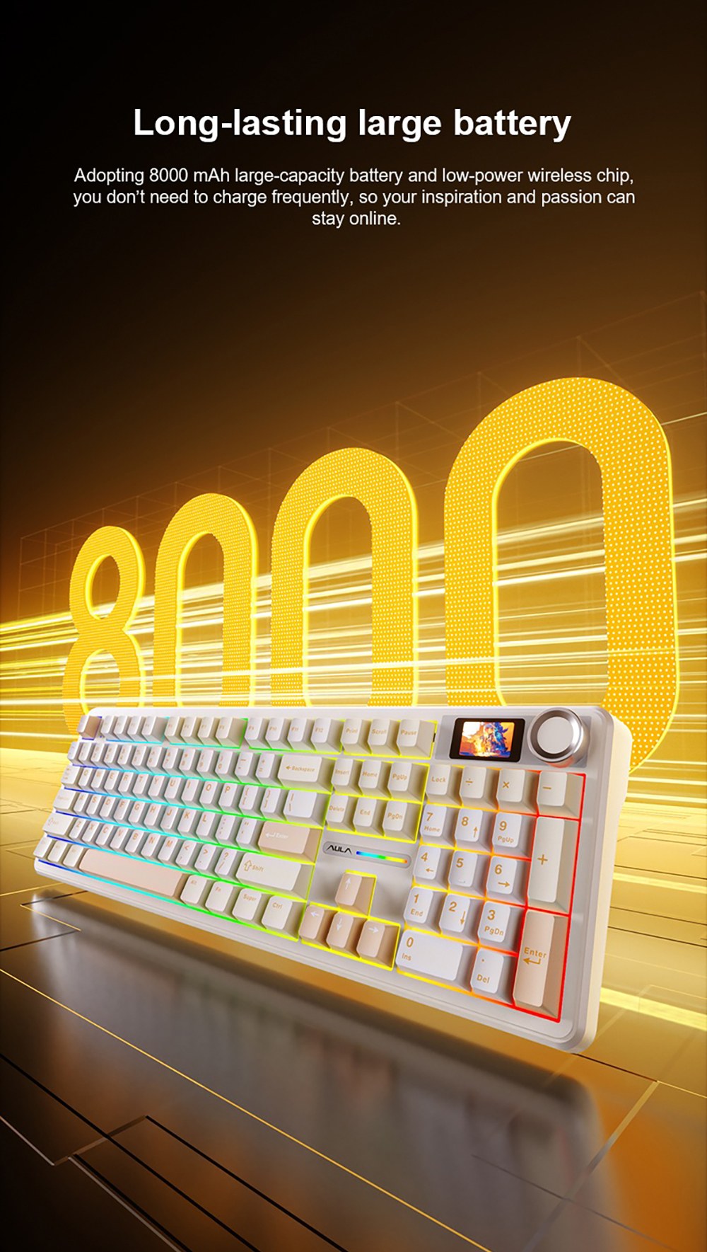 AULA F108 Pro Tri-Mode Wireless Mechanical Keyboard, 104-Key Full Size, 1.14