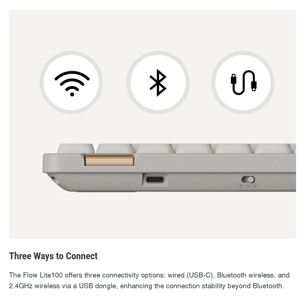 Lofree Flow100 Lite Low Profile Mechanical Keyboard, 100 Keys, Tri-Mode Wireless (Bluetooth/2.4G/Wired), Gasket Mount, PBT Keycaps, 3000mAh Battery, Volume Knob