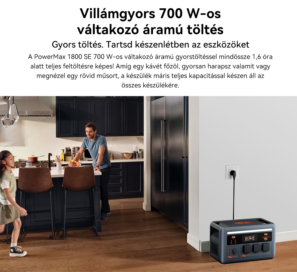 Blackview Oscal PowerMax 1800 SE Hordozhat&oacute; Erőmű, 1024Wh LiFePO₄ Akkumul&aacute;tor, 1800W N&eacute;vleges / 3600W Cs&uacute;csteljes&iacute;tm&eacute;ny, 800W Napelemes &eacute;s 700W AC Gyors T&ouml;lt&eacute;s, 0,01s UPS, Tiszta Szinuszhull&aacute;m, K&uuml;lt&eacute;ri &eacute;s Otthoni Haszn&aacute;latra