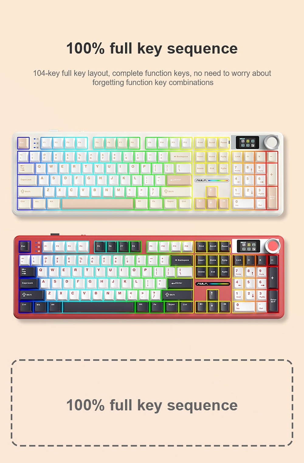 AULA F108 Pro Tri-Mode Wireless Mechanical Keyboard, 104-Key Full Size, 1.14