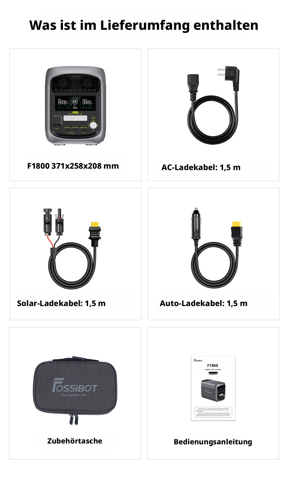 FOSSiBOT F1800 Tragbare Powerstation, 1024Wh LiFePO4, 1800W AC Ausgang, Ultra-Schnell 1200W AC & 500W Solarladung, Multi-Port USB/Type-C/Auto Ausgang, App-gesteuert, Leise <10ms USV