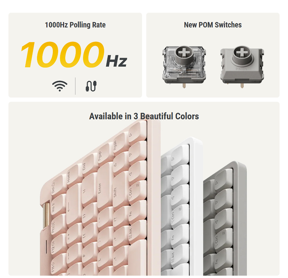 Lofree Flow Lite Low-Profile Mechanical Keyboard, 84-Key Compact Layout, Tri-Mode 2.4G/Bluetooth/USB-C, 2000mAh Battery, Specter Linear Switch 40gf, PBT Double-Shot Keycaps, 1000Hz Polling Rate, Volume Knob - Beige