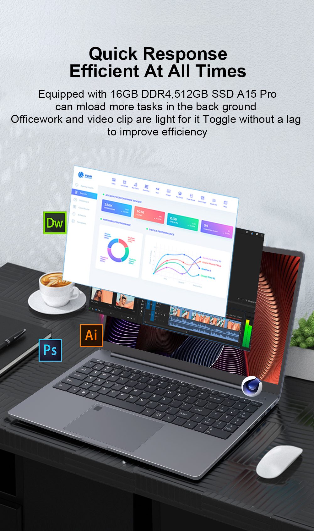 Ninkear A15 Pro Laptop, 16 inch 2560*1600 Screen, 120Hz Refresh Rate, AMD Ryzen 5 7430U 6 Cores Max 4.3GHz, 16GB RAM 1TB SSD, WiFi6 Bluetooth5.2, Fingerprint Unlock, Backlit Keyboard, 2 Full-featured Type-C, 3*USB3.0, 1*HDMI, 1*Micro SD Card, 1*Audio