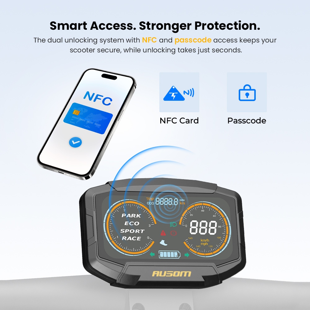 Ausom Gosoul 2 Pro Elektroroller, 1000W Motor, 48V 18Ah Akku, 10-Zoll-Reifen, 20 km/h H&ouml;chstgeschwindigkeit, 90 km Reichweite, Vor- und Hinten Scheibenbremse, Doppelte Vorderradaufh&auml;ngung, NFC-Entsperrung