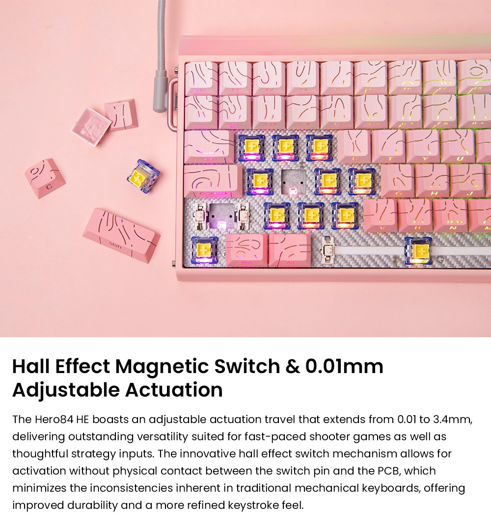 AULA HERO84 75% Wired Magnetic Gaming Keyboard, 84-Key Hall Effect Switch, 8000Hz Polling Rate, RGB Backlit, Adjustable Actuation