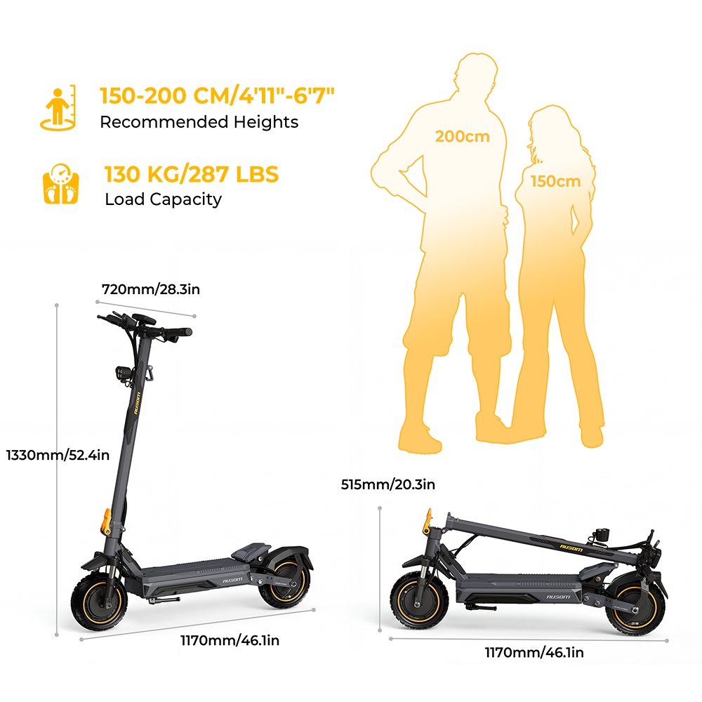 Ausom K20 Pro Dual Motor Electric Scooter, 1000W*2 Motor, 48V 18Ah Battery, 10-inch Tires, 60km/h Max Speed, 90km Range, Front & Rear Disc Brake, Dual Front Suspension, NFC Unlock