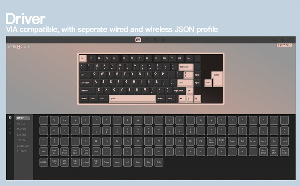 WOBKEY Rainy75 Tri-Mode Wireless Mechanical Keyboard, CNC 6063 Aluminum, 75% Layout, Gasket Mount, RGB Backlit, Hot-Swappable, 3500mAh Battery