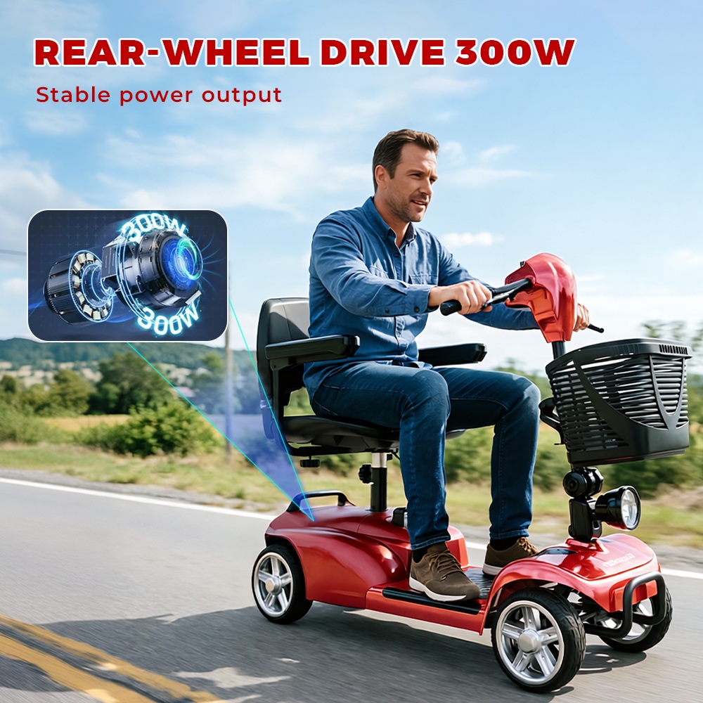iScooter X02 Mobility Scooter, 300W Motor, 24V 12Ah Battery, 8km/h Max Speed, 25km Range, 4-Wheel Electric Scooter with Swivel Seat & Electromagnetic Brake, 136kg Max Load