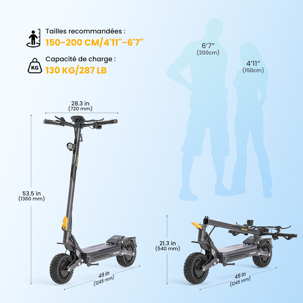 Ausom Gosoul 2 Pro Trottinette &Eacute;lectrique Double Moteur, Moteur 1000W*2, Batterie 48V 18Ah, Pneus 10 pouces, Vitesse Maximale 60km/h, Autonomie 90km, Freins &agrave; Disque Avant & Arri&egrave;re, Double Suspension Avant, D&eacute;verrouillage NFC