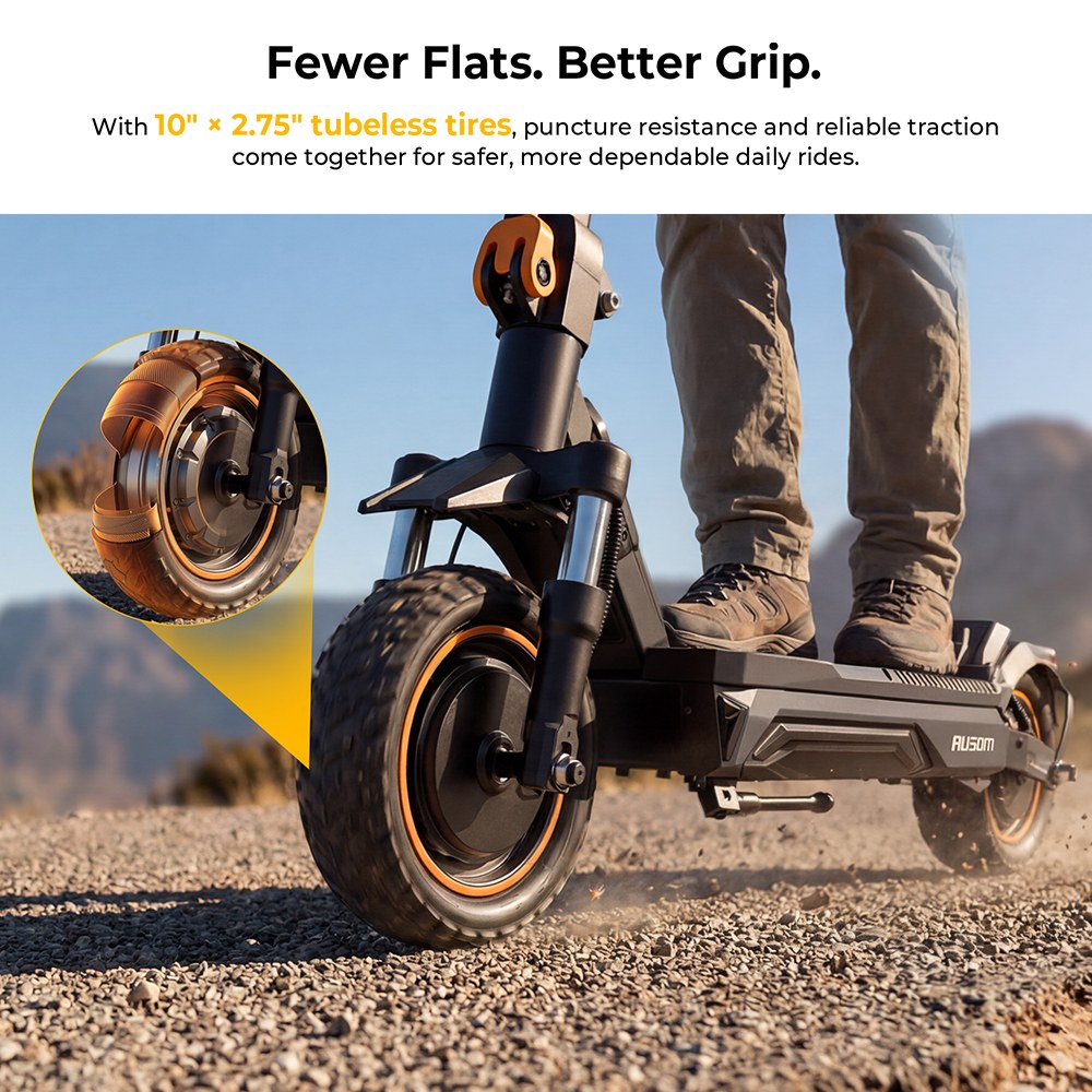 Ausom K20 Pro Dual Motor Electric Scooter, 1000W*2 Motor, 48V 18Ah Battery, 10-inch Tires, 60km/h Max Speed, 90km Range, Front & Rear Disc Brake, Dual Front Suspension, NFC Unlock