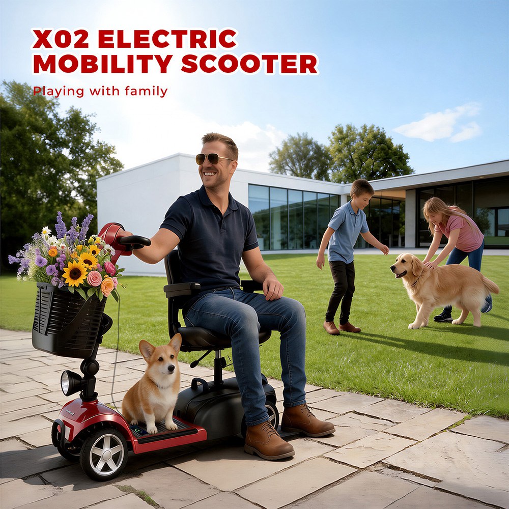 iScooter X02 Mobility Scooter, 300W Motor, 24V 12Ah Battery, 8km/h Max Speed, 25km Range, 4-Wheel Electric Scooter with Swivel Seat & Electromagnetic Brake, 136kg Max Load
