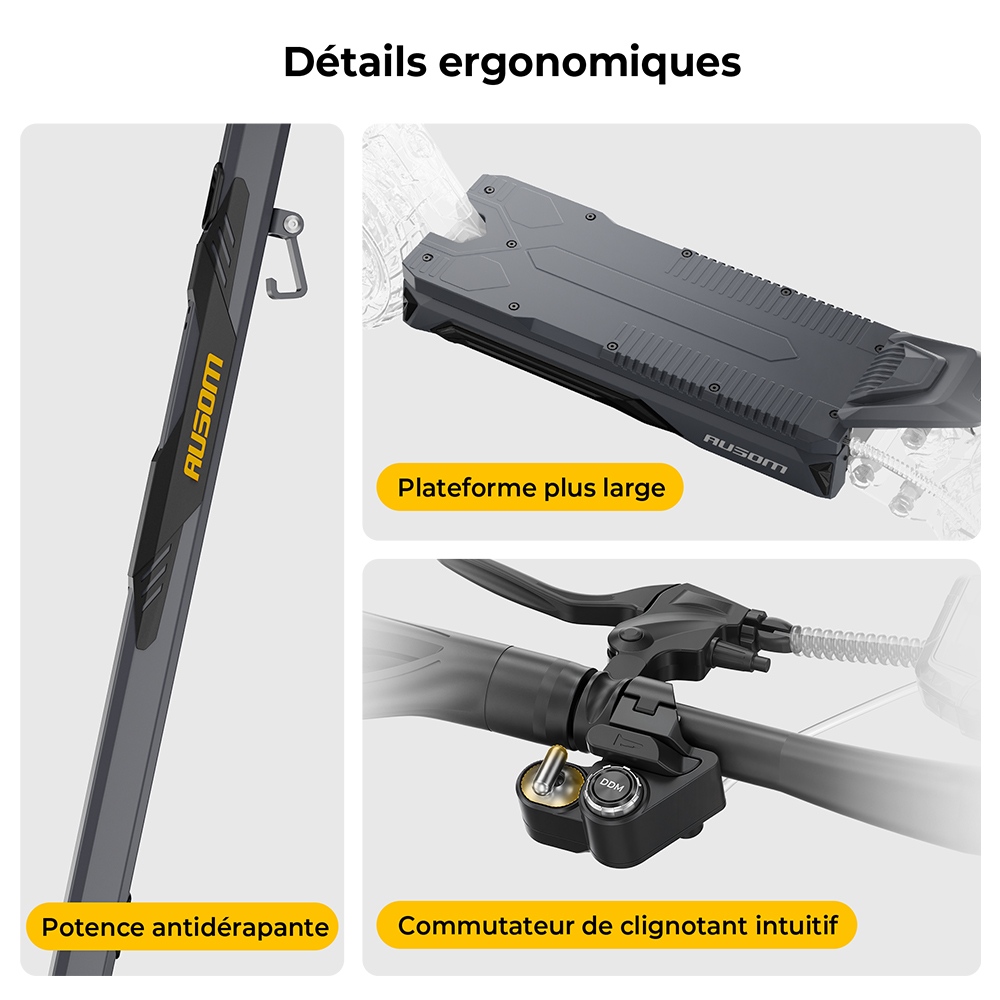 Ausom K20 Pro Trottinette &Eacute;lectrique Double Moteur, Moteur 1000W*2, Batterie 48V 18Ah, Pneus 10 pouces, Vitesse Maximale 60km/h, Autonomie 90km, Freins &agrave; Disque Avant & Arri&egrave;re, Double Suspension Avant, D&eacute;verrouillage NFC