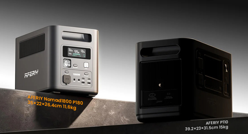 AFERIY Nomad1800 P180 Tragbare Powerstation, 1024Wh LiFePO4 Akku, 1800W reiner Sinus-Wechselstrom, <10ms USV, 9 Ausg&auml;nge mit 140W PD USB-C, schnelles Dual-Eingangs-Laden