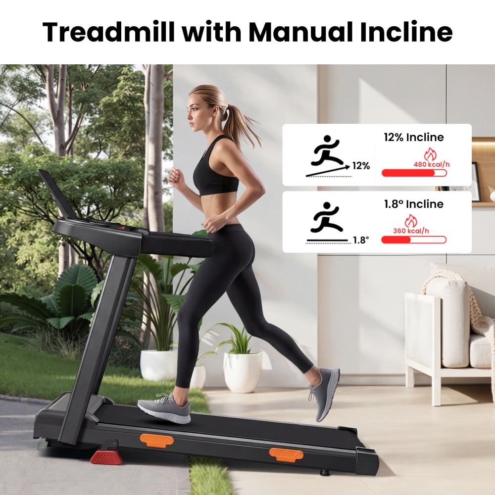 ROBORE SF10 Treadmill with 12% Incline, Electric Treadmill 12KM/H, Foldable Treadmill for home with 3.0 HP Motor and LED Display, Maximum Load 136KG - Black