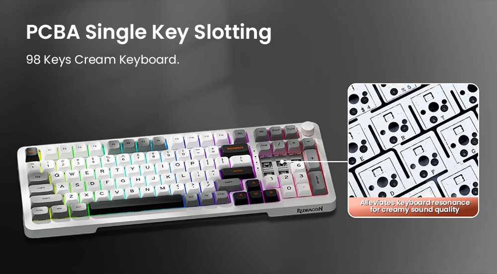 Redragon K688WGL-RGB-PRO Mechanical Keyboard, 98-Key + Knob, Tri-Mode Wired/2.4G/Bluetooth, Hot-Swappable LongYin Linear Switch, RGB Backlit, 4000mAh Battery