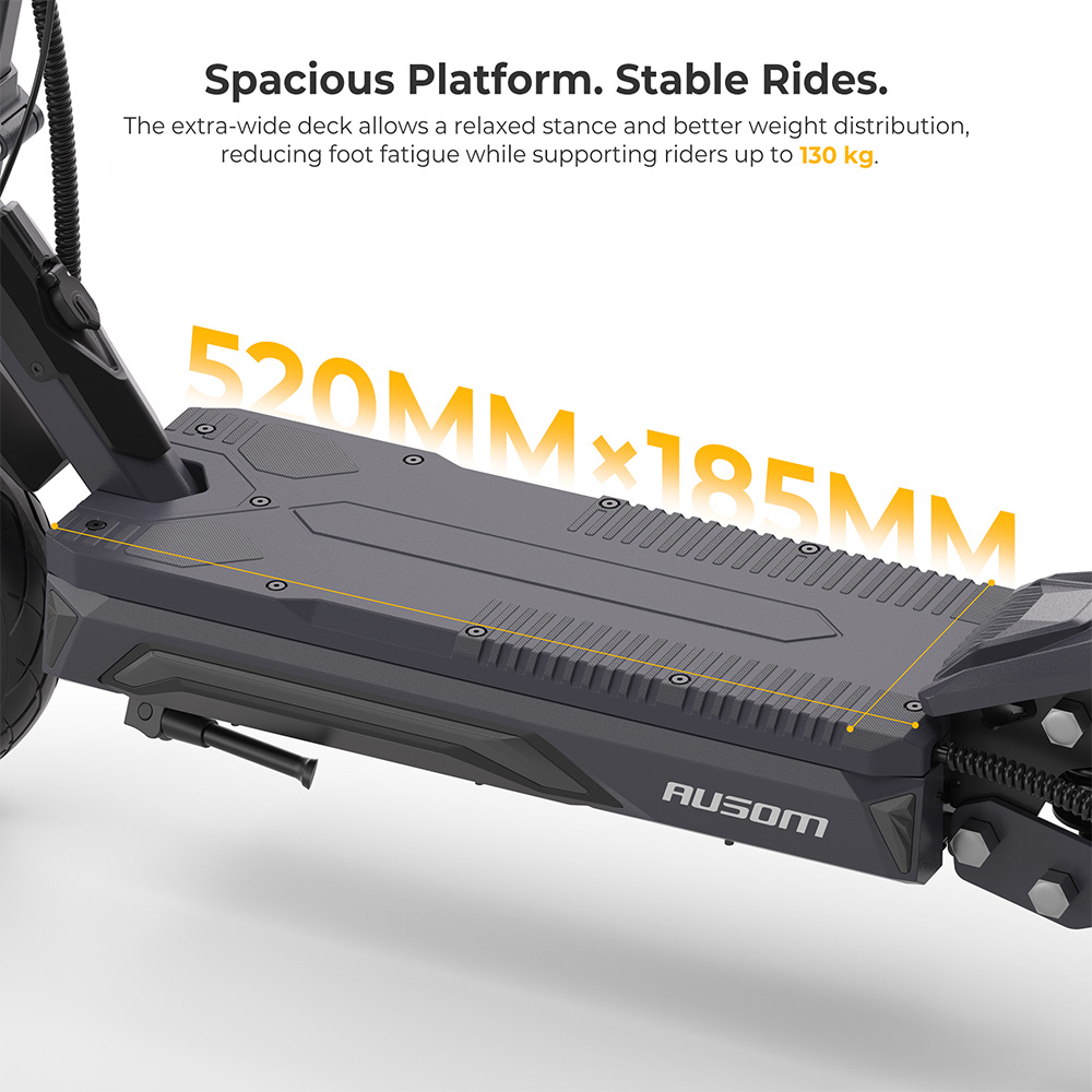 Ausom K20 Pro Elektromos Roller, 1000W motor, 48V 18Ah Akkumul&aacute;tor, 10 H&uuml;velykes Gumiabroncsok, 50 km/h Maxim&aacute;lis Sebess&eacute;g, 90 km Hat&oacute;t&aacute;v, Elő- &eacute;s H&aacute;ts&oacute; Lemezf&eacute;kkel, K&eacute;toldali Előf&uuml;ggeszt&eacute;s, NFC Felold&aacute;s