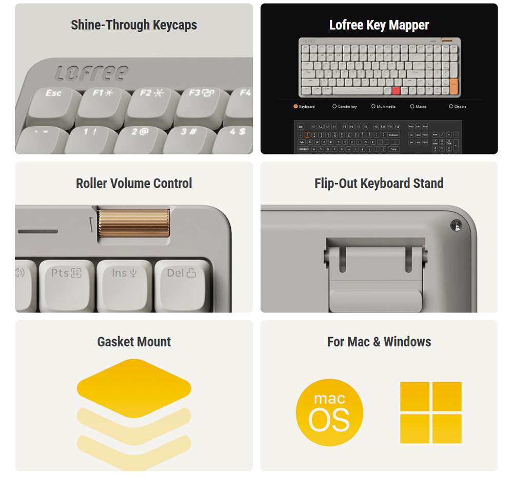 Lofree Flow Lite Low-Profile Mechanical Keyboard, 84-Key Compact Layout, Tri-Mode 2.4G/Bluetooth/USB-C, 2000mAh Battery, Specter Linear Switch 40gf, PBT Double-Shot Keycaps, 1000Hz Polling Rate, Volume Knob - White