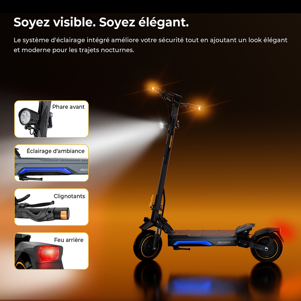 Ausom K20 Pro Trottinette &Eacute;lectrique Double Moteur, Moteur 1000W*2, Batterie 48V 18Ah, Pneus 10 pouces, Vitesse Maximale 60km/h, Autonomie 90km, Freins &agrave; Disque Avant & Arri&egrave;re, Double Suspension Avant, D&eacute;verrouillage NFC
