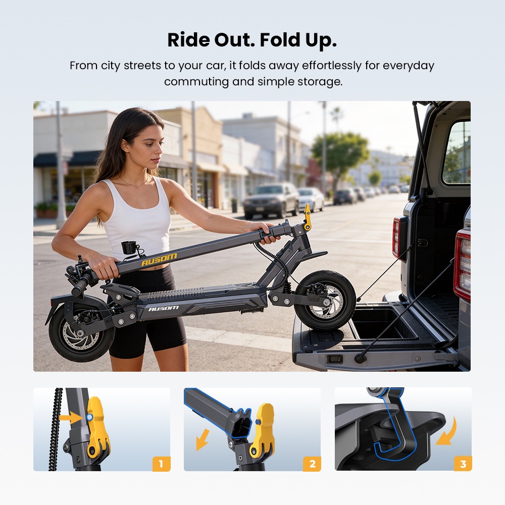 Ausom Gosoul 2 Pro Elektroroller, 1000W Motor, 48V 18Ah Akku, 10-Zoll-Reifen, 20 km/h H&ouml;chstgeschwindigkeit, 90 km Reichweite, Vor- und Hinten Scheibenbremse, Doppelte Vorderradaufh&auml;ngung, NFC-Entsperrung