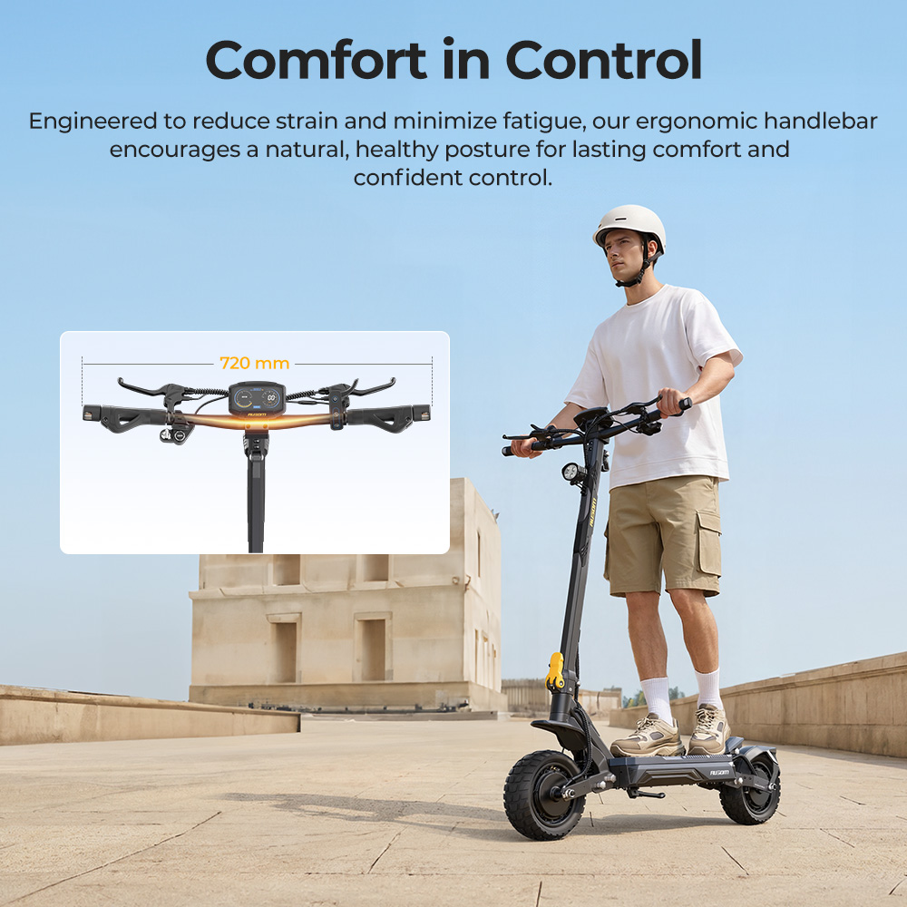 Ausom Gosoul 2 Pro Dual Motor Elektroroller, 1000W*2 Motoren, 48V 18Ah Akku, 10-Zoll-Reifen, 60km/h H&ouml;chstgeschwindigkeit, 90km Reichweite, Vorder- & Hinterrad-Scheibenbremsen, Doppelte Vorderradfederung, NFC-Entsperrung