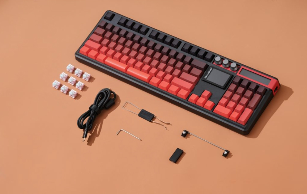 Skyloong GK104 Pro 3.0 Dual-Screen Wireless Mechanical Keyboard, 104-Key Hot-Swappable KTT Rose Silver Linear Switch, Tri-Mode Wired & 2.4G & Bluetooth, 8000mAh Battery, RGB Backlit